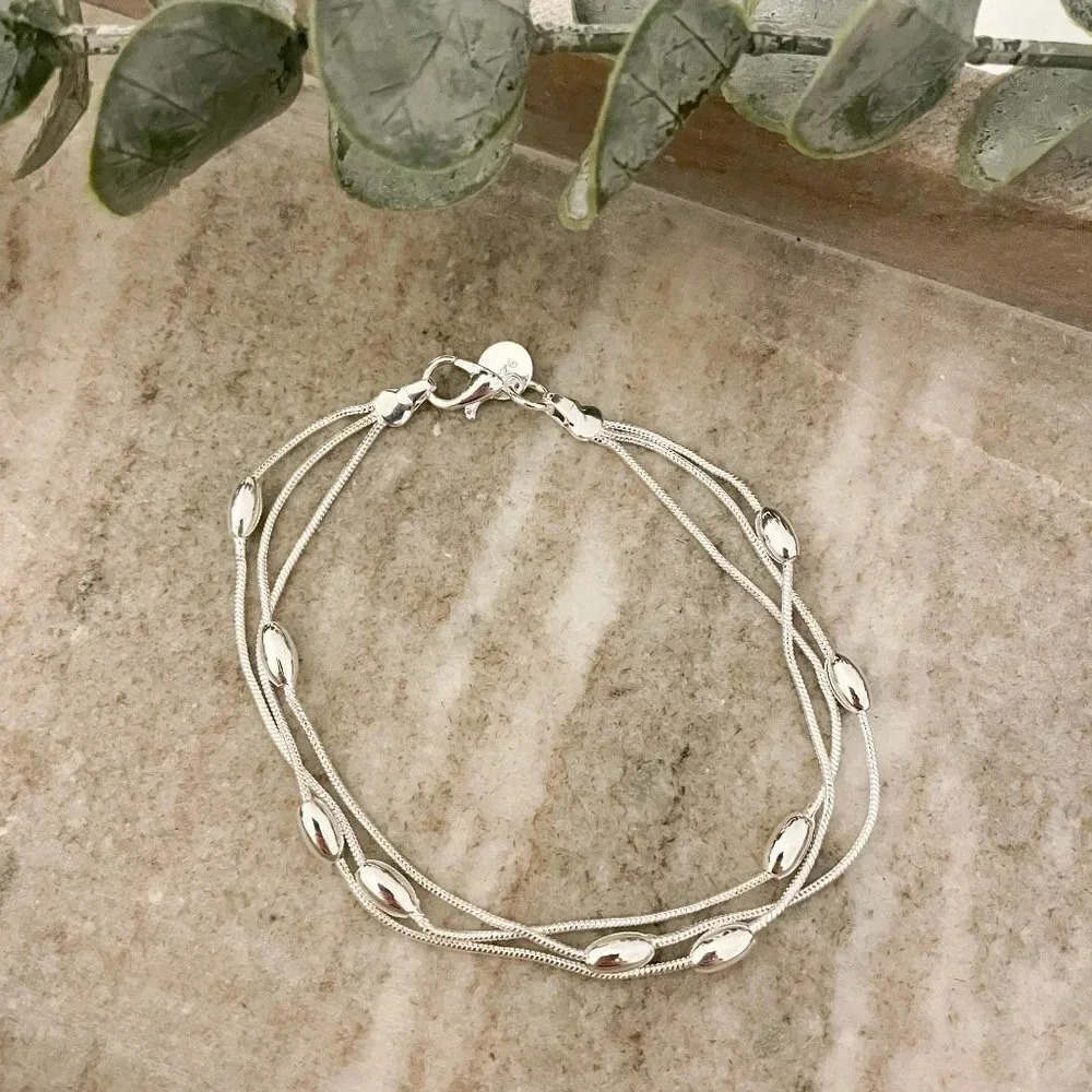 925 Sterling Silver Multi Layer Bead Bracelet Dainty Minimalist Bracelet